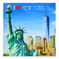 Statue of Liberty & NYC Skyline Keepsake Refrigerator Magnet in Blue color Square
