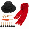 Snowman Decorating 13 Pieces Kit – Classic Winter Accessory Set with Hat, Scarf & Wooden Features in Red color