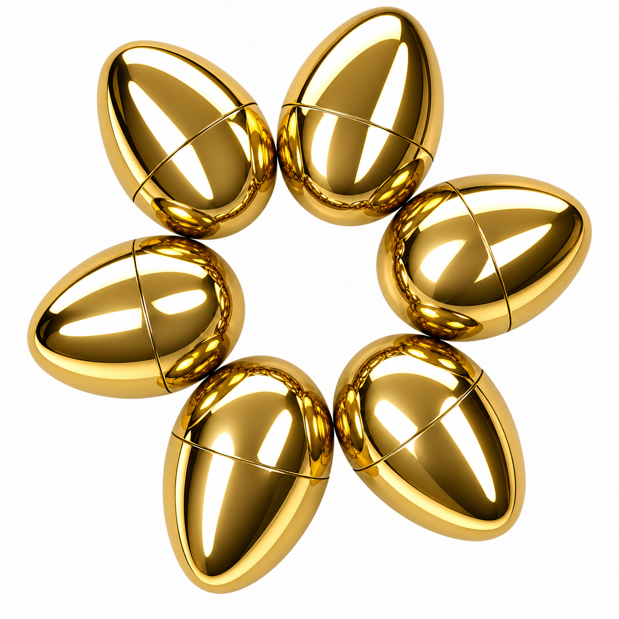 Set of 6 Large Size Very Shiny Golden Plastic Easter Eggs 4 Inches in Gold color Oval
