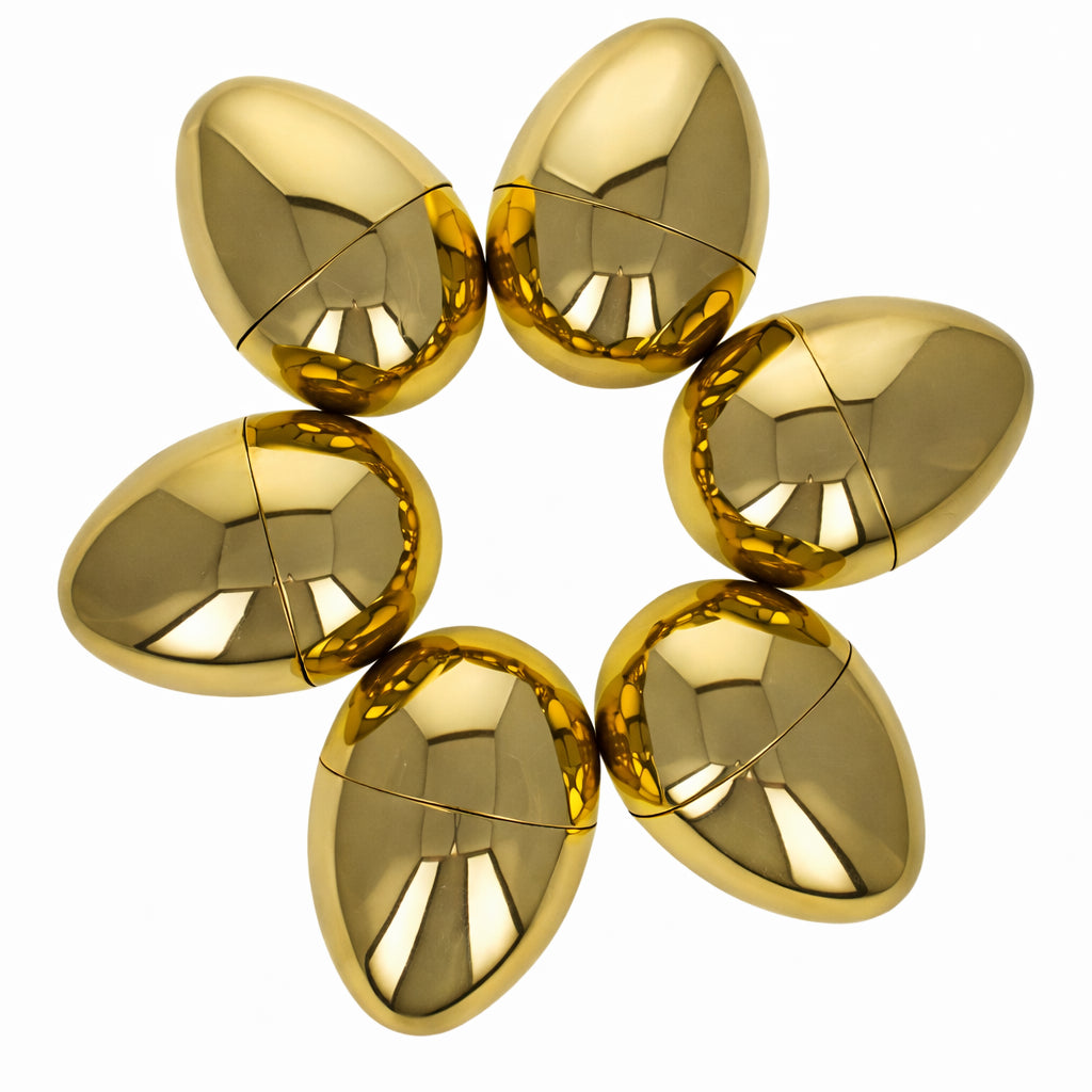 Set of 6 Large Size Very Shiny Golden Plastic Easter Eggs 4 Inches in Gold color Oval