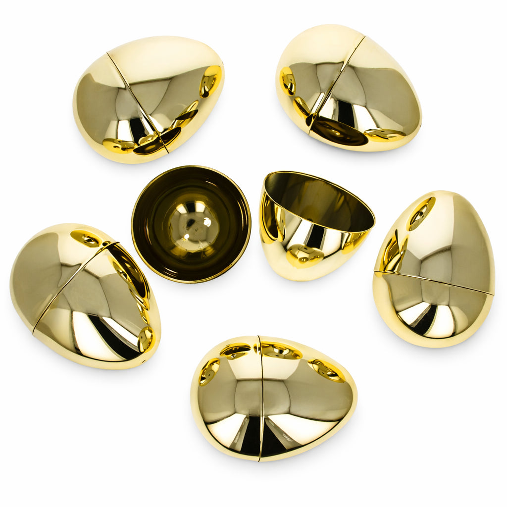 Set of 6 Large Size Very Shiny Golden Plastic Easter Eggs 4 InchesChina , dimensions in inches: 4 x 9 x 3
