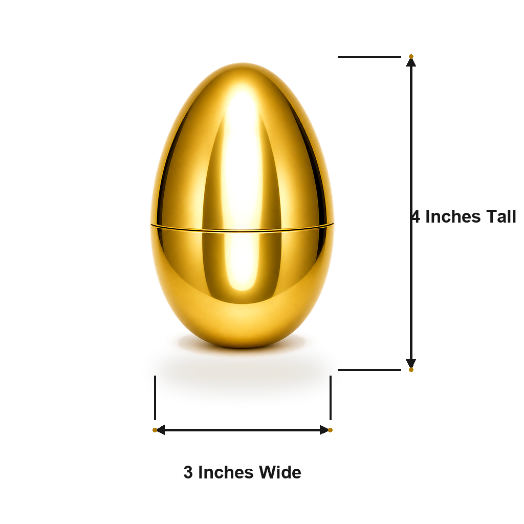 Set of 6 Large Size Very Shiny Golden Plastic Easter Eggs 4 InchesChina , dimensions in inches: 4 x 9 x 3