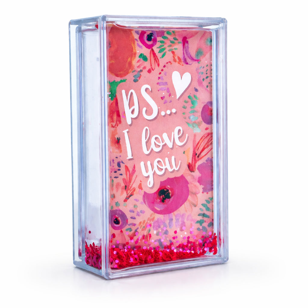 PS I Love You Glitter Shake Clear Plastic Water Picture Frame in Clear color Rectangular