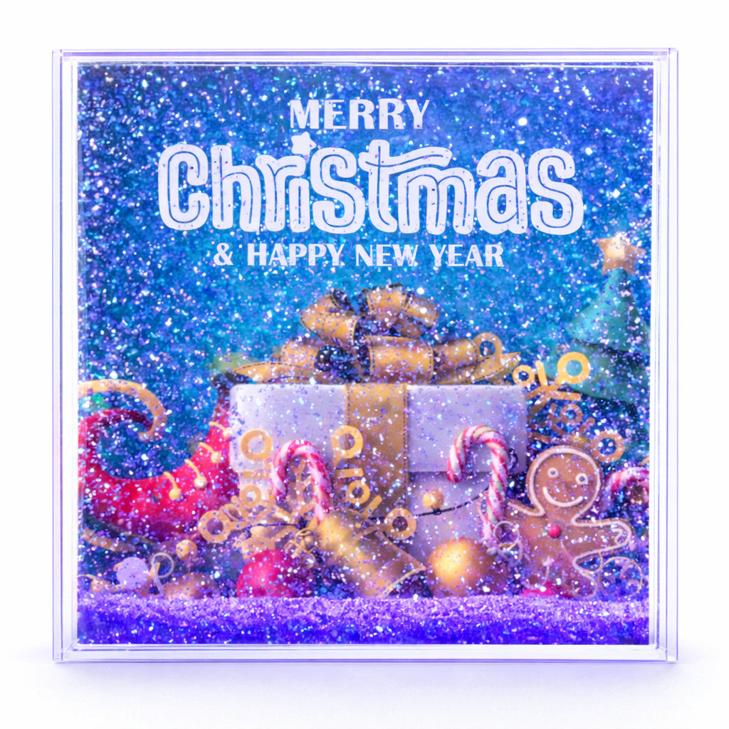 Clear Plastic Glitter Water Picture FrameChina , dimensions in inches: 4.35 x 0.9 x 4.35
