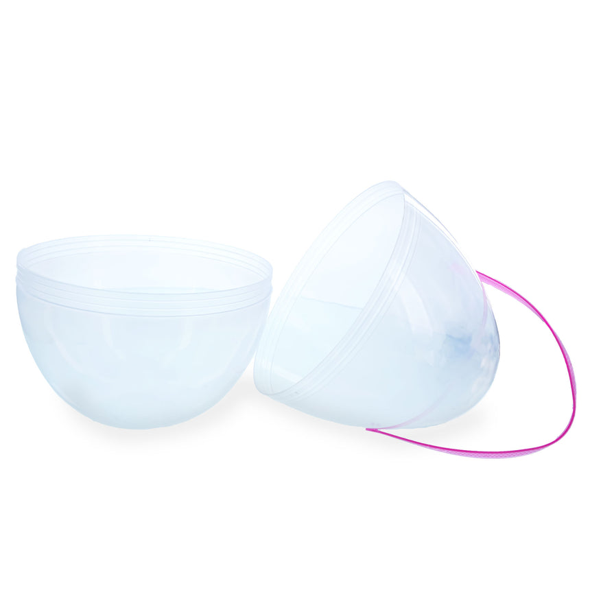 Set of 2 Transparent Jumbo Size Plastic Easter Eggs with Handles 10 Inches , dimensions in inches: 11.5 x 10 x 7