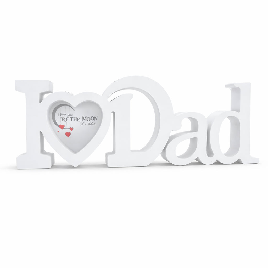I Love Dad Heart-Shaped Plastic Photo Frame in White color