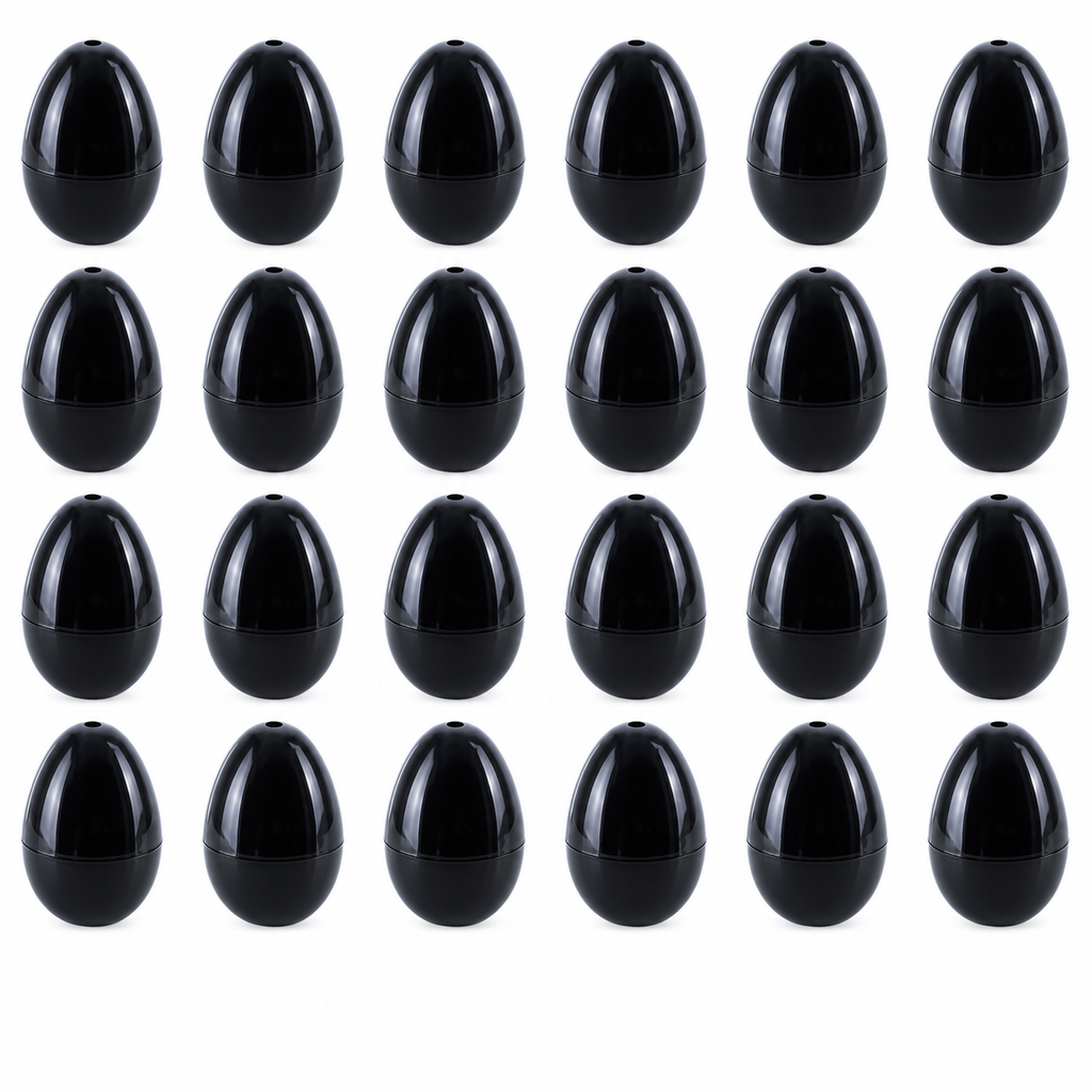 Set of 24 Shiny Glossy Black Plastic Easter Eggs 2.25 Inches in Black color Oval