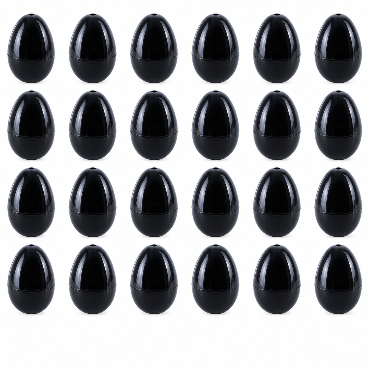 Set of 24 Shiny Glossy Black Plastic Easter Eggs 2.25 Inches in Black color Oval
