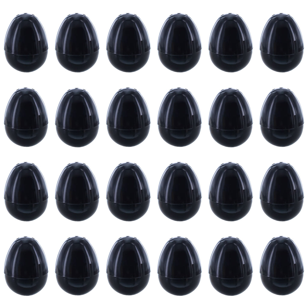 Set of 24 Shiny Glossy Black Plastic Easter Eggs, Each 2.25 Inches in Black color Oval