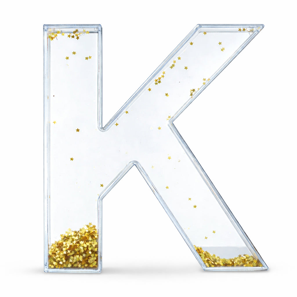 Letter K Glitter-Filled Acrylic Snow Globe in Clear color