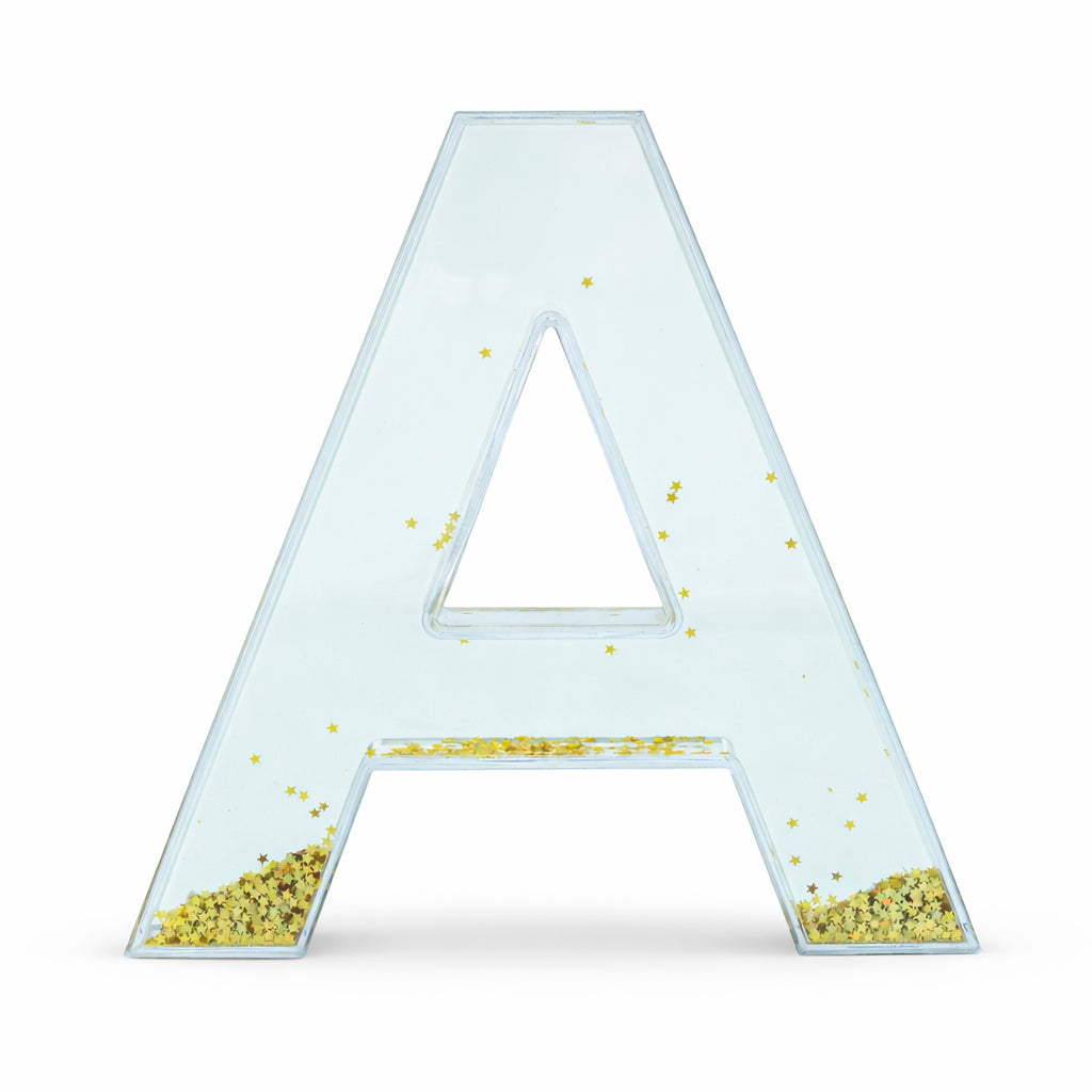 Letter A Glitter-Filled Acrylic Snow Globe in Clear color