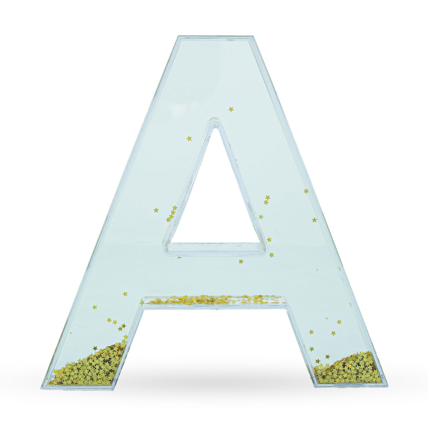 Letter A Glitter-Filled Acrylic Snow Globe in Clear color