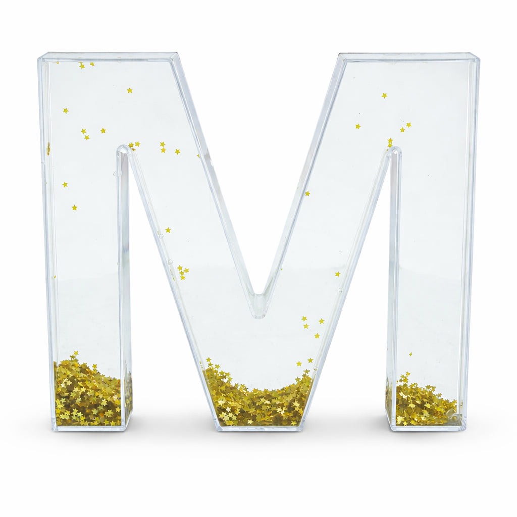 Letter M Glitter-Filled Acrylic Snow Globe in Clear color