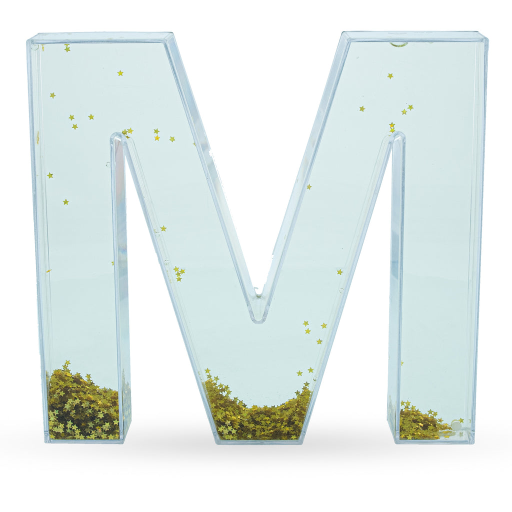 Plastic Letter M Glitter-Filled Acrylic Snow Globe in Clear color