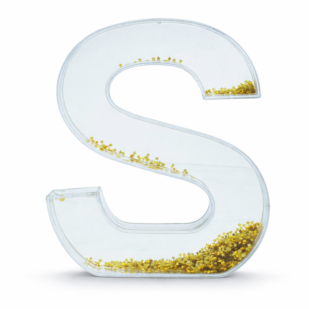 Letter S Glitter-Filled Acrylic Snow Globe in Clear color