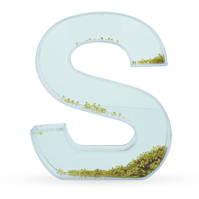 Letter S Glitter-Filled Acrylic Snow Globe in Clear color,  shape