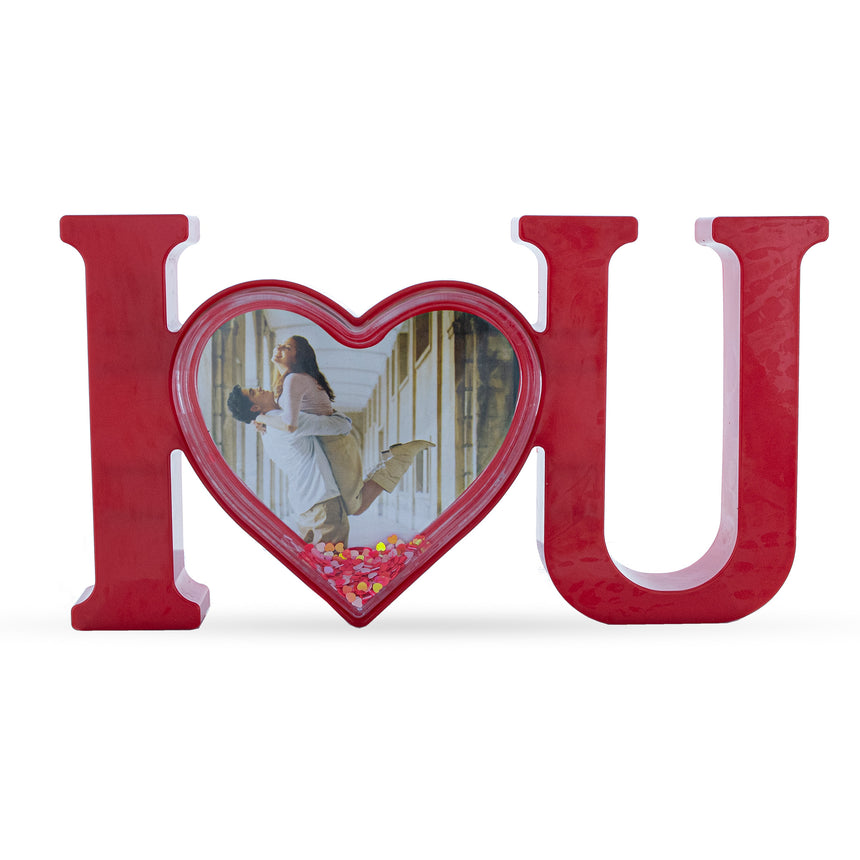 Red Letters "I Love You" Plastic Picture Water Frame with LED Lights Romantic Valentine's Day Figurine in Red color