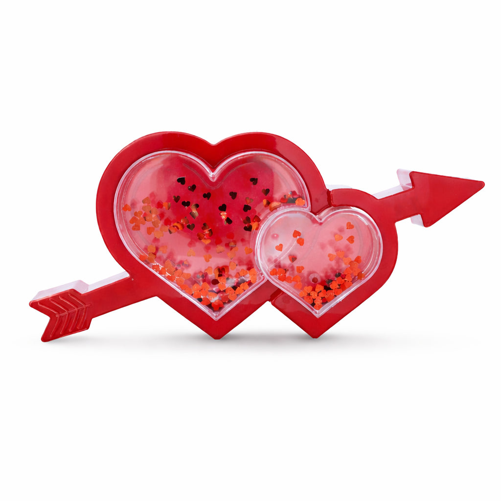 Red Heart and Arrow Shaker Glitter Effect LED Plastic Water Picture Frame Romantic Valentine's Day Figurine in White color
