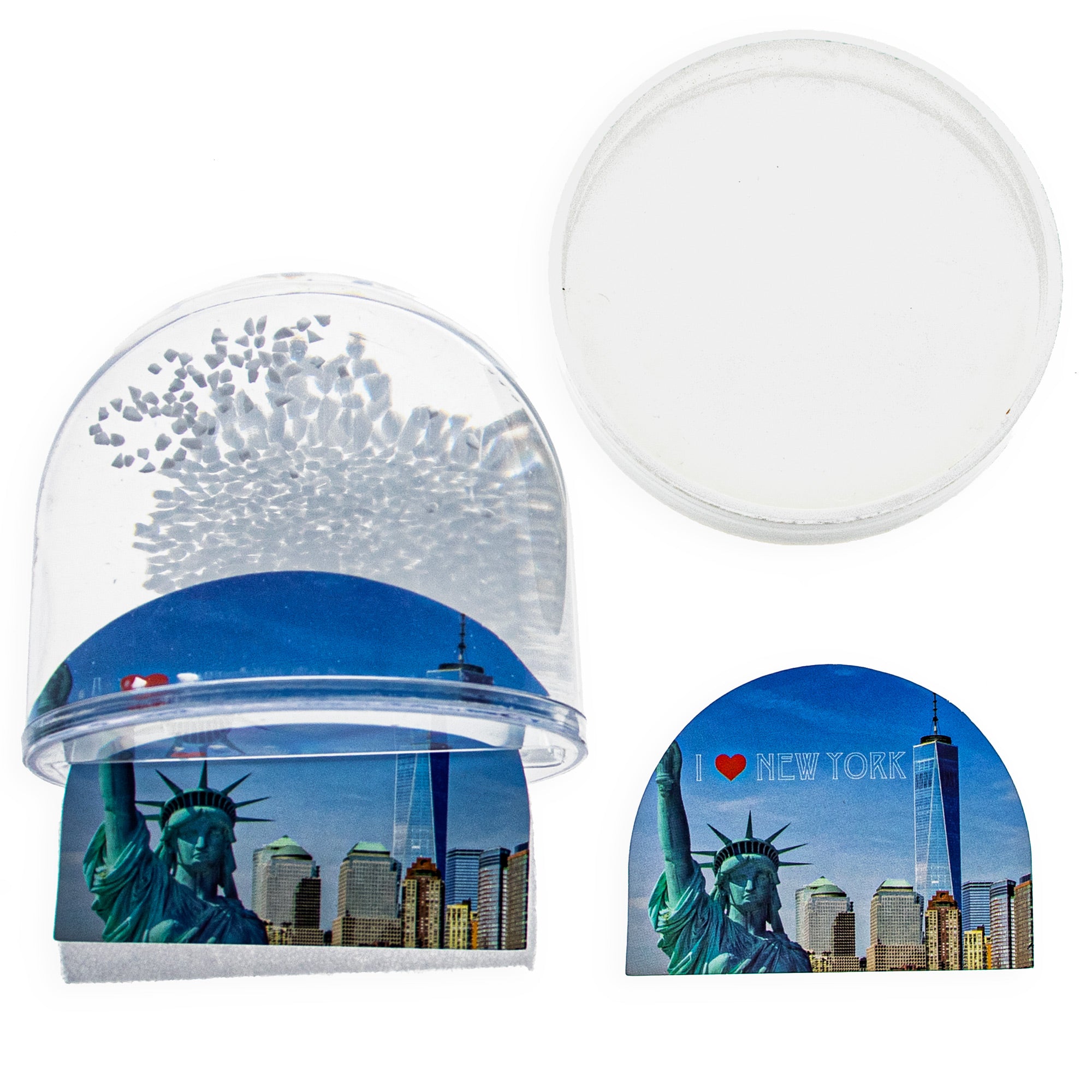 New York City (NYC) Snowy Skyline Clear Acrylic Plastic Water Globe Picture FrameChina , dimensions in inches: 3.3 x  x 3.3