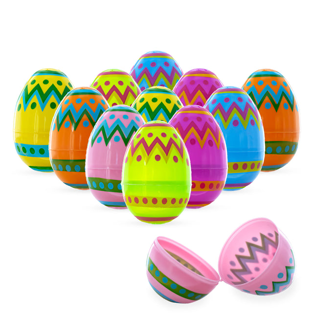 Plastic Vibrant Tradition: Set of 12 Large Ukrainian Geometric Pysanky Plastic Easter Eggs 3 Inches in Multi color Oval