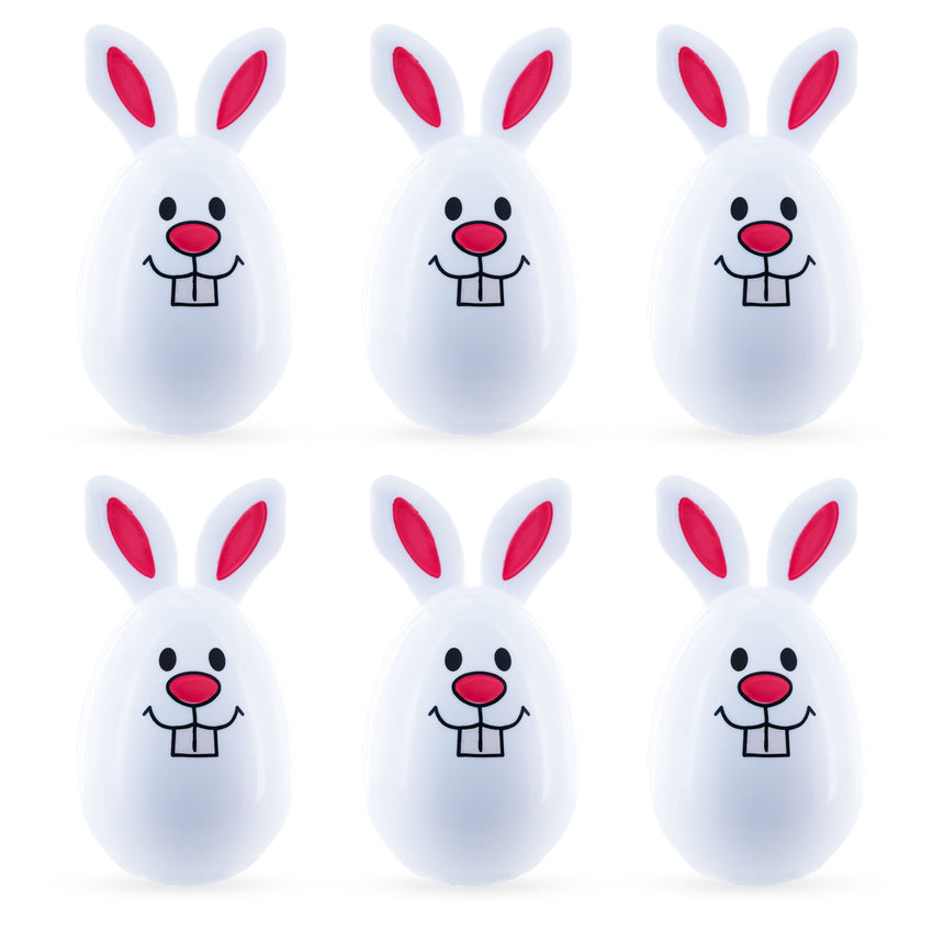 Set of 6 White Bunny Plastic Easter Eggs in White color