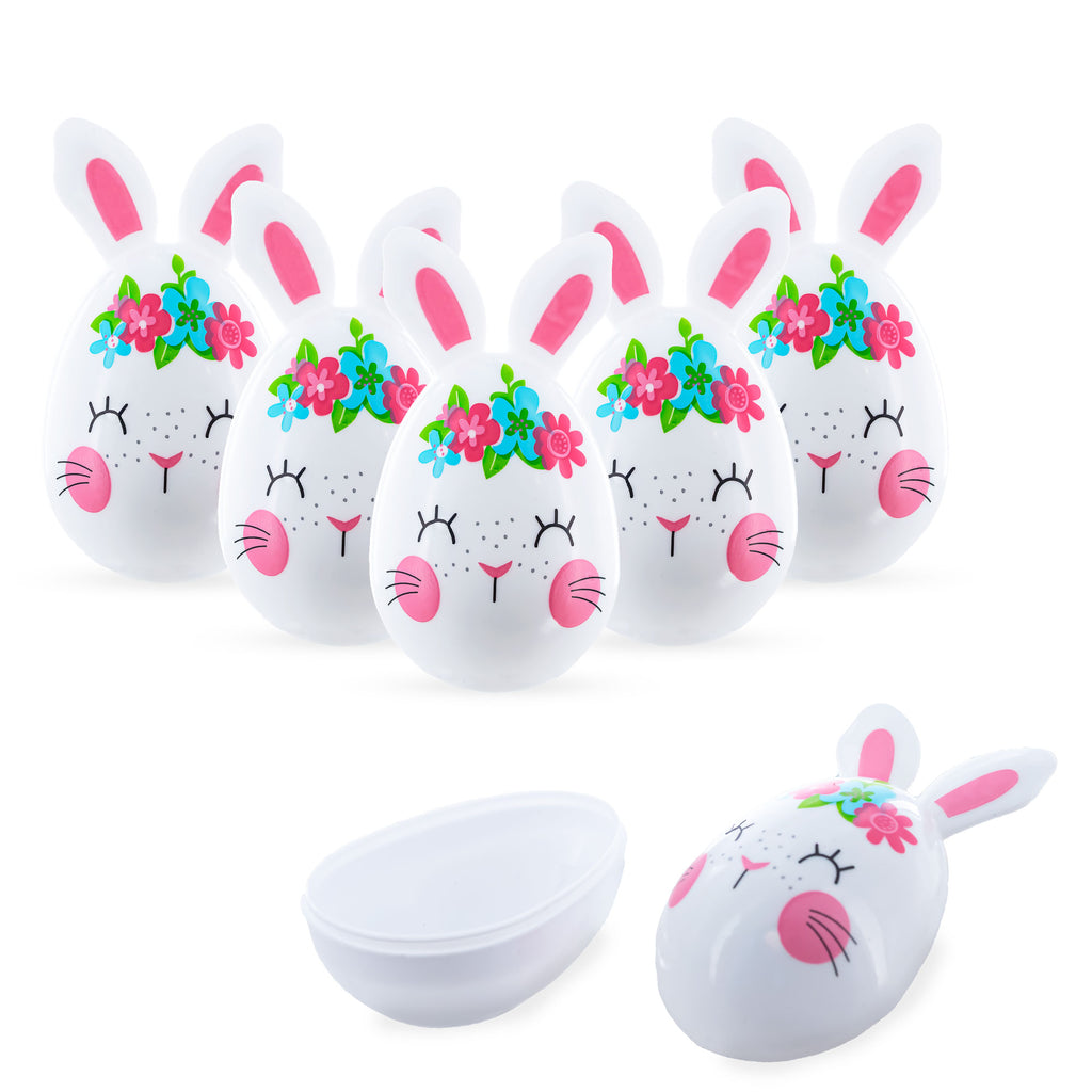 Set of 6 Floral Bunny Plastic Fillable Easter Eggss 3.25 InchesChina , dimensions in inches: 3.25 x 1.75 x 1.75