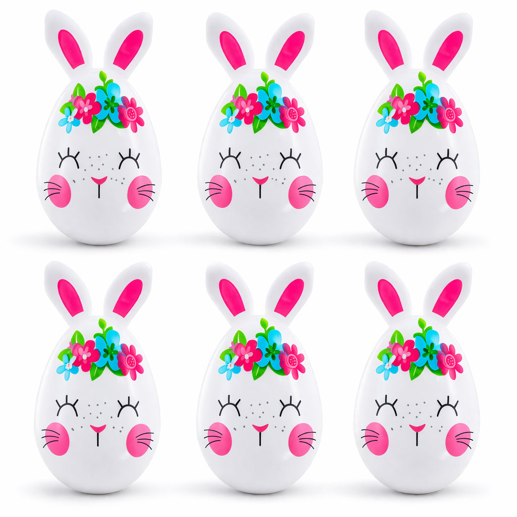 Set of 6 Floral Bunny Plastic Fillable Easter Eggss 3.25 Inches in White color