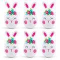 Set of 6 Floral Bunny Plastic Fillable Easter Eggss 3.25 Inches in White color