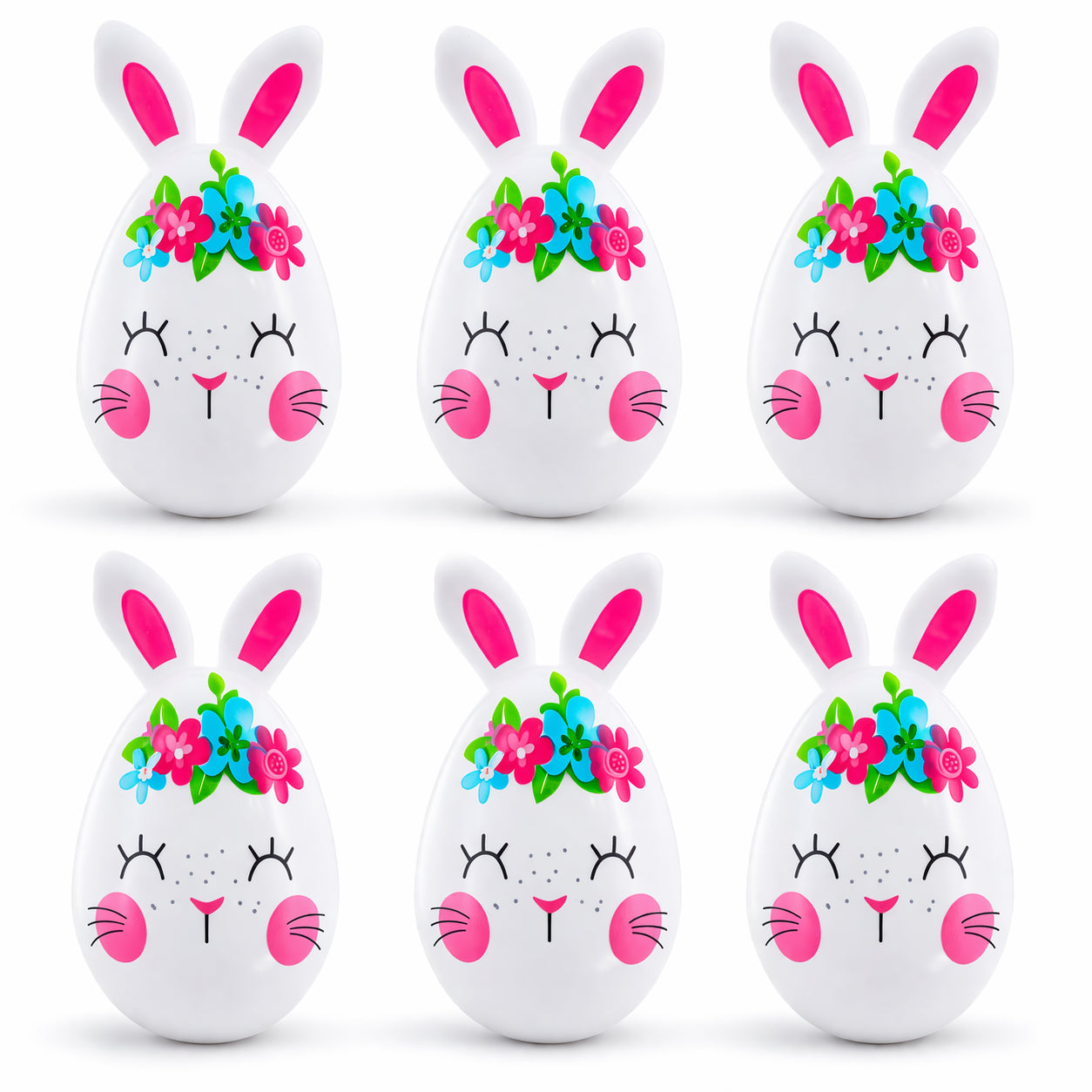 Set of 6 Floral Bunny Plastic Fillable Easter Eggss 3.25 Inches in White color