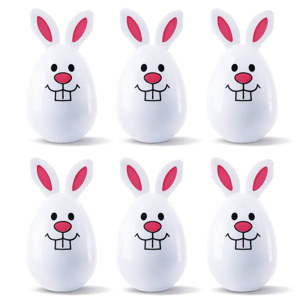 Set of 6 Bunny Plastic Fillable Easter Eggs in White color