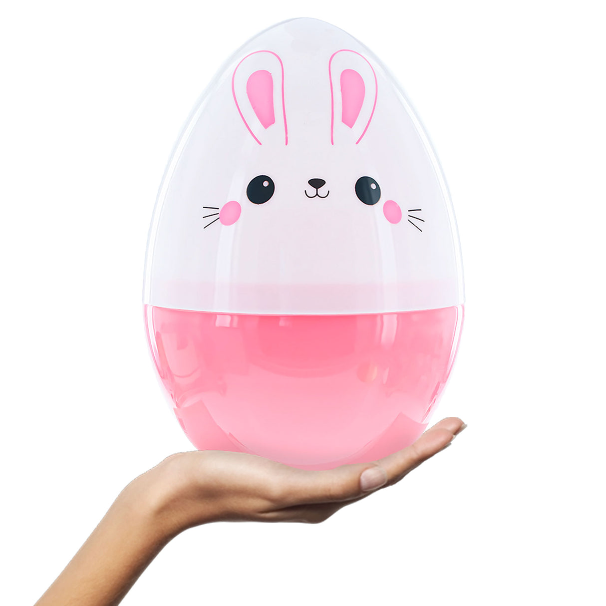 Large Bunny Giant Jumbo Size White and Pink Plastic Easter Egg 10 Inches in Multi color, Oval shape
