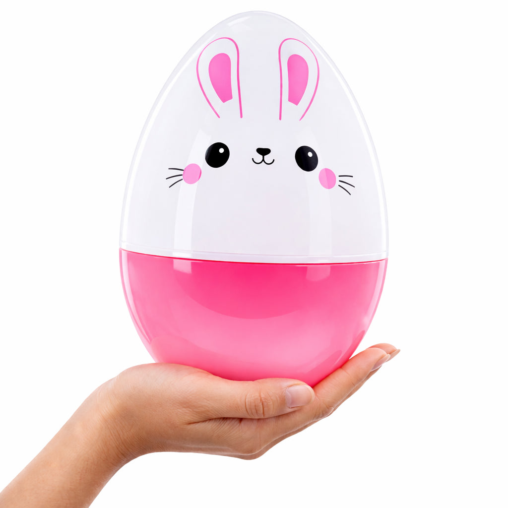 Large Bunny Giant Jumbo Size White and Pink Plastic Easter Egg 10 Inches in Multi color Oval