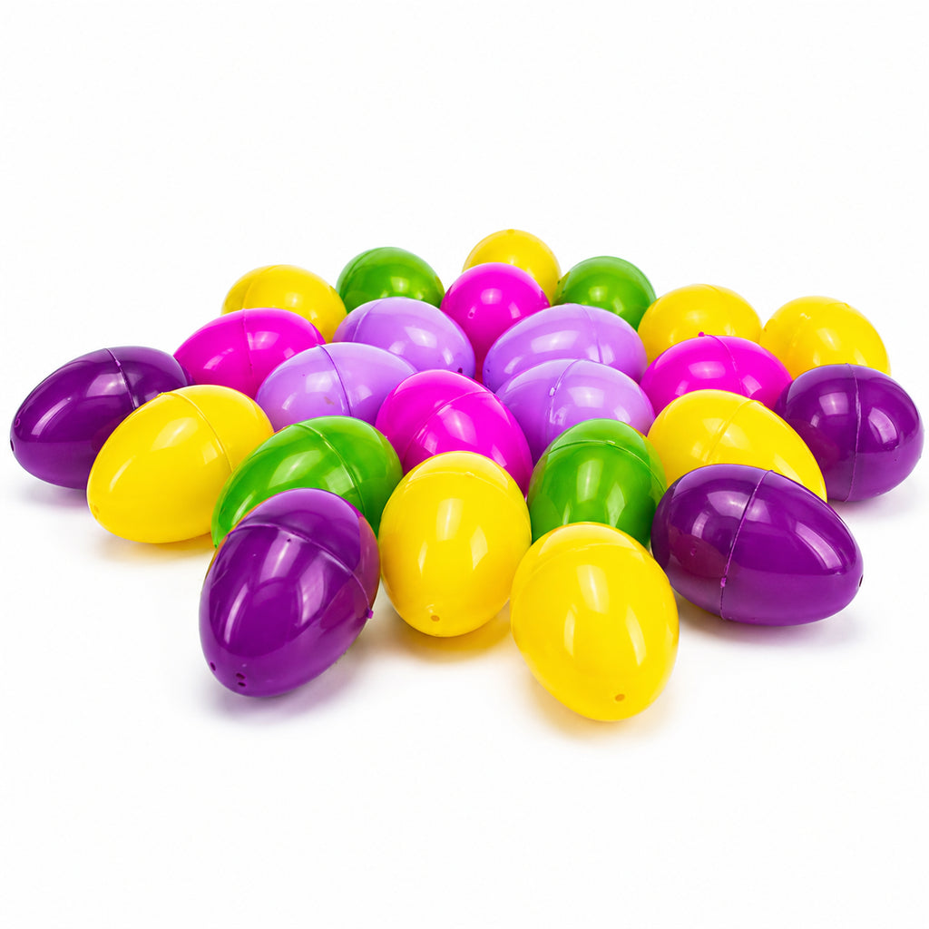 Set of 24 Mini Multicolored Plastic Easter Eggs 1.75 InchesChina , dimensions in inches: 1.75 x 1.25 x 1.25