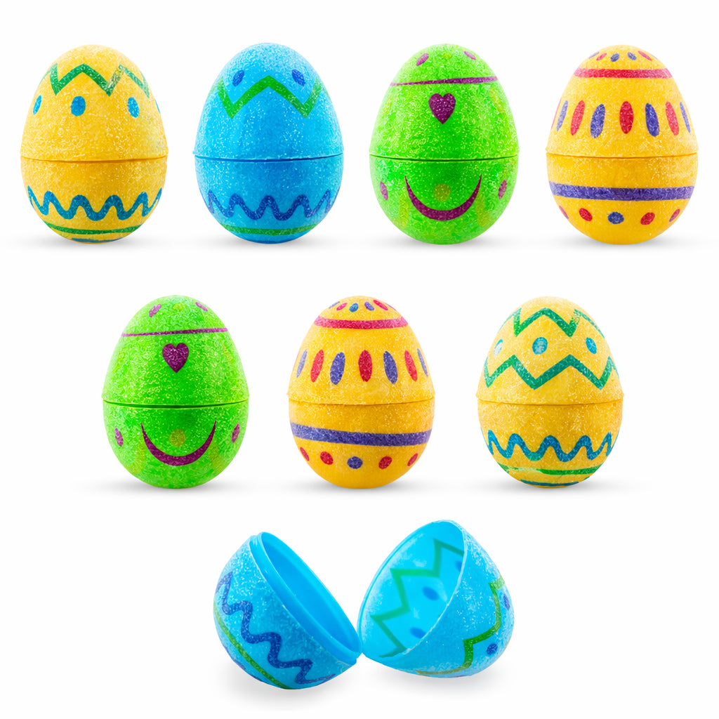 Set of 8 Sugar Coated Geometric Plastic Easter Eggs Hinged Reusable Egg Hunt Set 2.25 Inches in Multi color Oval