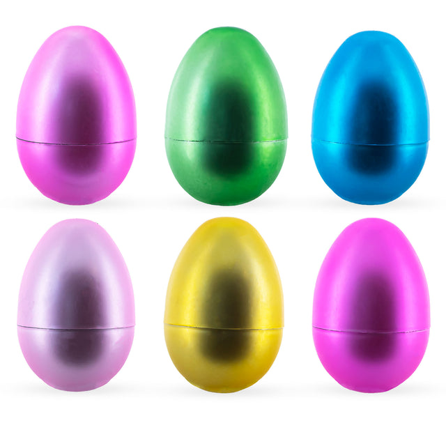 Set of 6 Matte Metallic Finish Large Plastic Easter Eggs 3.15 Inches in Multi color, Oval shape