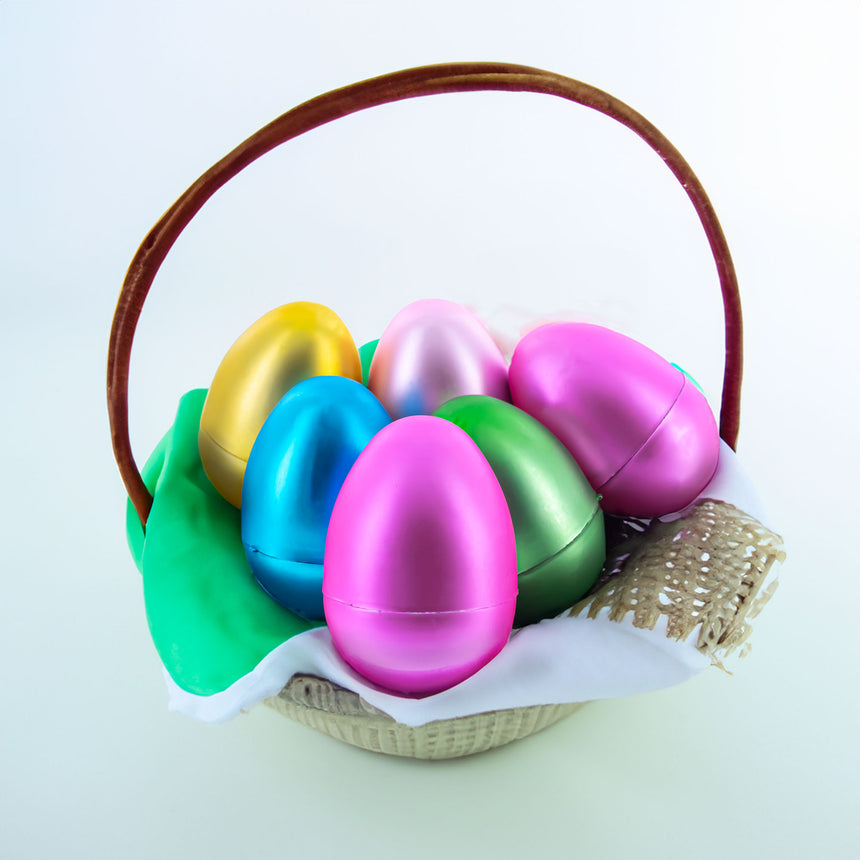 Set of 6 Matte Metallic Finish Large Plastic Easter Eggs 3.15 Inches , dimensions in inches: 3.15 x  x 2