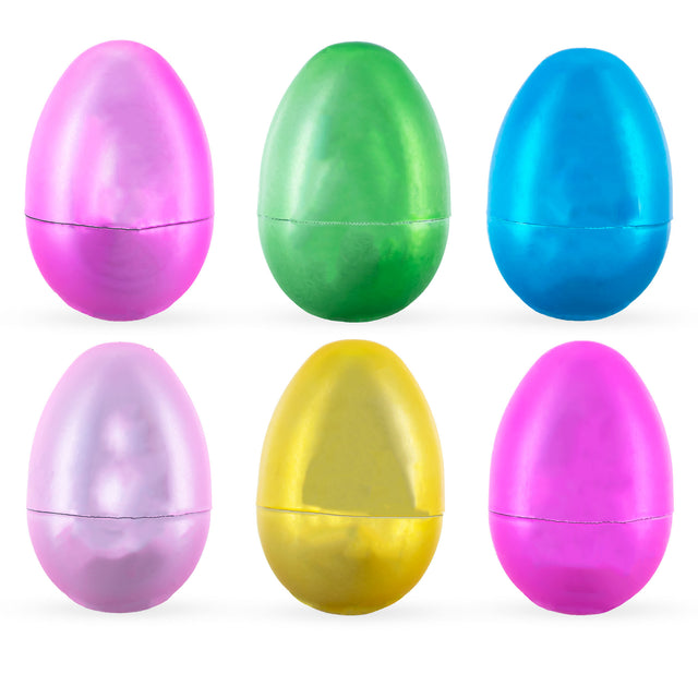 Plastic Set of 6 Matte Metallic Finish Large Plastic Easter Eggs 3.15 Inches in Multi color Oval