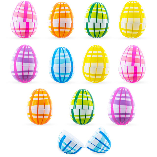 Set of 12 Multicolored Plaid Plastic Easter Eggs 2.25 Inches in Multi color Oval
