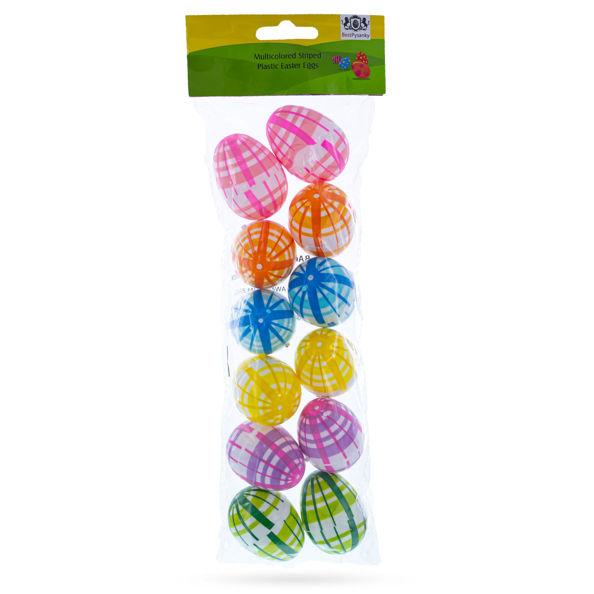Set of 12 Multicolored Plaid Plastic Easter Eggs 2.25 Inches
