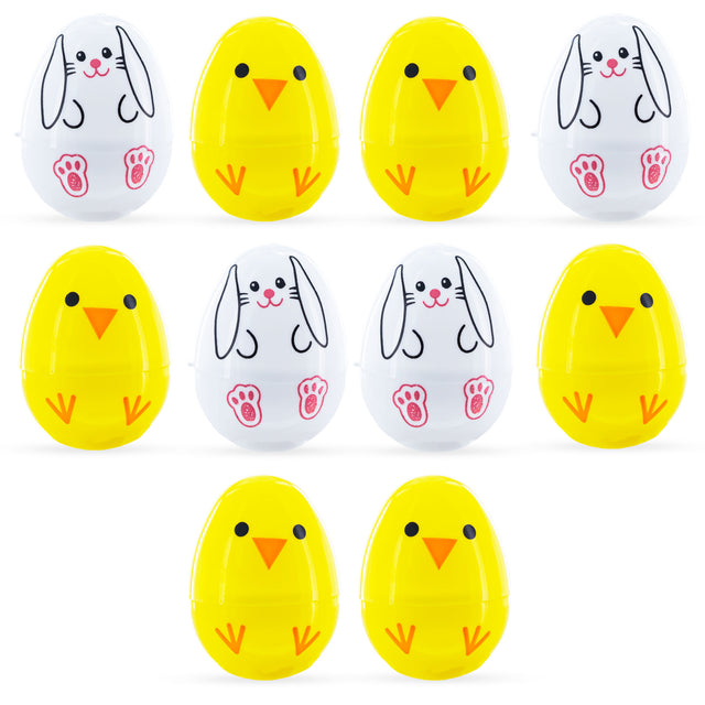 10 Playful Bunny & Chick Plastic Easter Egg 2.25 Inches in Multi color Oval