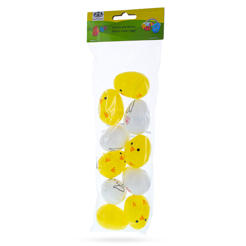 10 Playful Bunny & Chick Plastic Easter Egg 2.25 Inches , dimensions in inches: 2.25 x  x 1.5