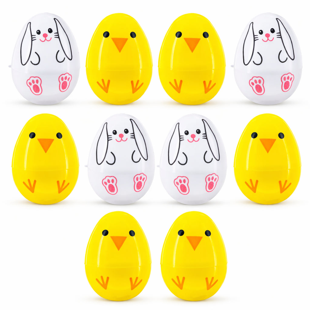 Set of 10 Bunny and Chick Easter Eggs Fillable Plastic Eggs Cute Kids Egg Hunt Party Supplies 2.25 Inches in Multi color Oval