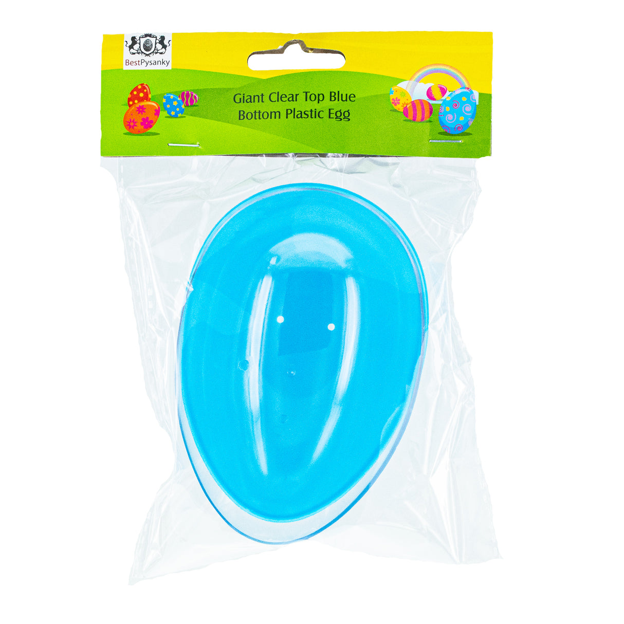 Huevo de Pascua plástico grande, rellenable, transparente, con parte superior azul, 5,1 pulgadas