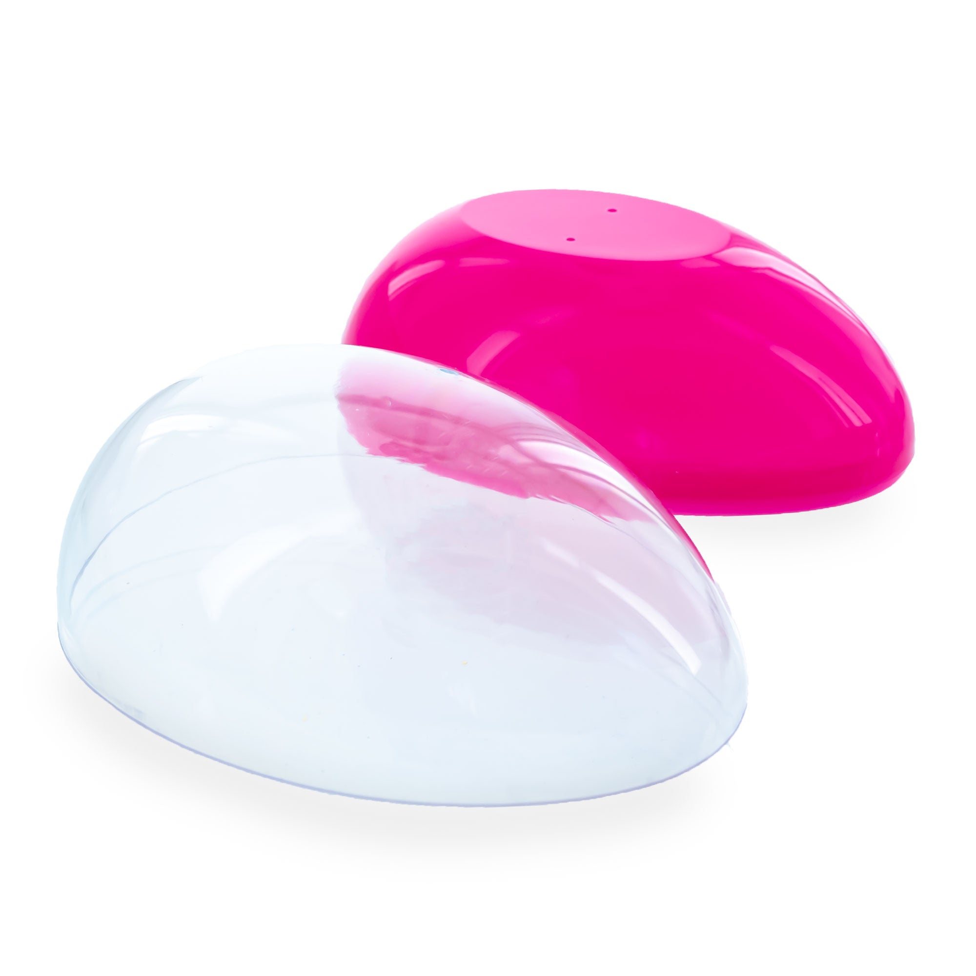 Large Fillable Clear Top Pink Bottom Plastic Easter Egg 5.1 InchesChina , dimensions in inches: 5.1 x 3.54 x 5.1