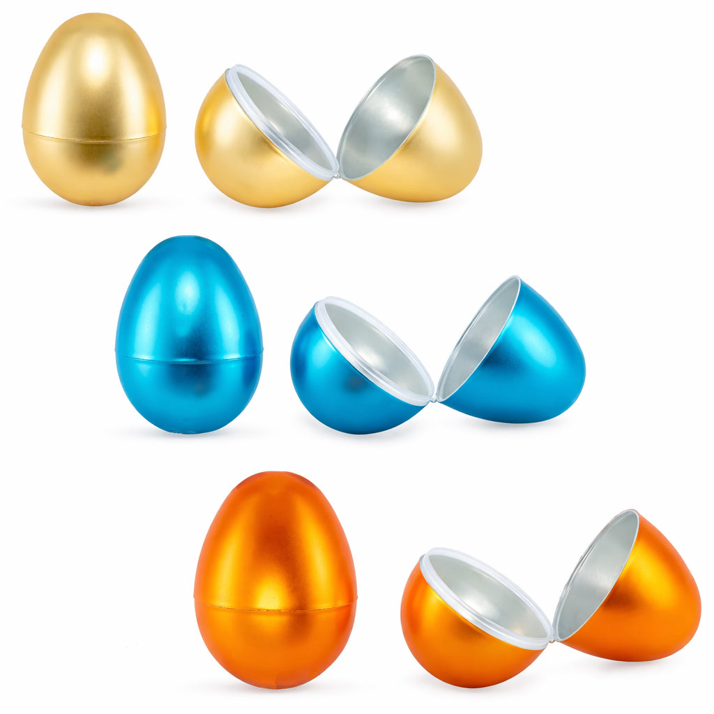 Set of 12 Matte Metallic Plastic Fillable Easter Eggs 2.25 InchesChina , dimensions in inches: 2.25 x 1.5 x 1.5