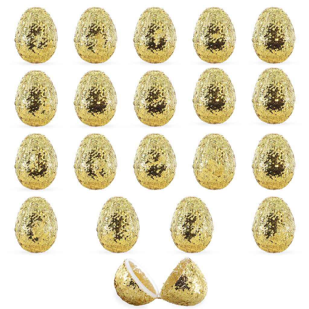 Plastic Golden Sparkle: Set of 20 Gold Glittered Fillable Plastic Easter Eggs 2.25 Inches in Gold color Oval