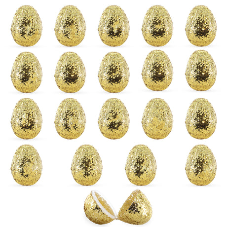 Golden Sparkle: Set of 20 Gold Glittered Fillable Plastic Easter Eggs 2.25 Inches in Gold color, Oval shape