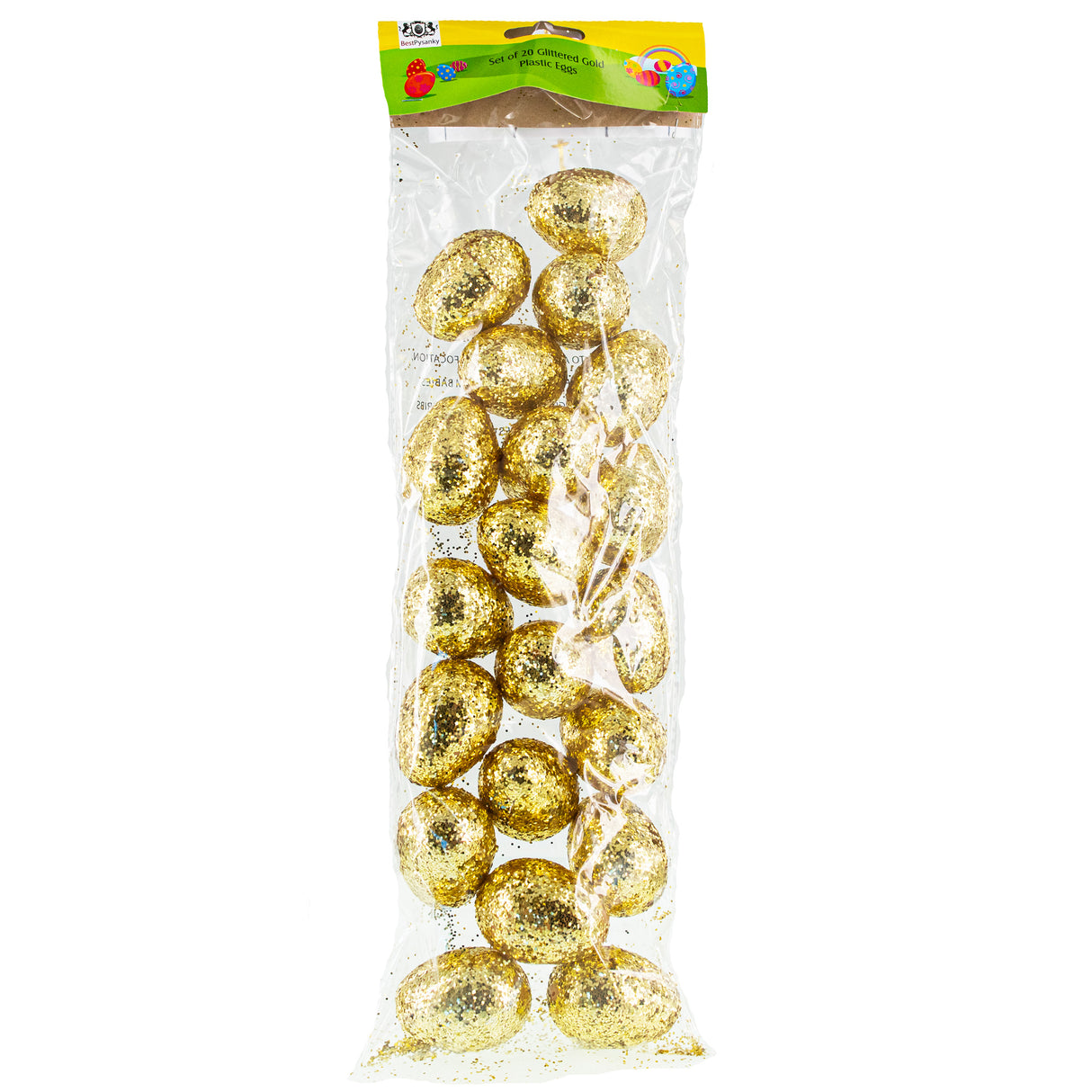Golden Sparkle: Set of 20 Gold Glittered Fillable Plastic Easter Eggs 2.25 Inches ,dimensions in inches: 2.25 x 1.65 x 1.65