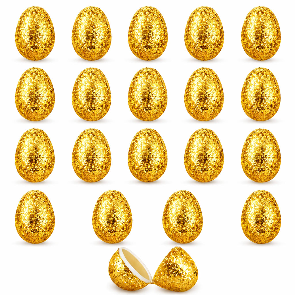 Set of 20 Gold Glittered Fillable Plastic Easter Eggs 2.25 Inches in Gold color Oval