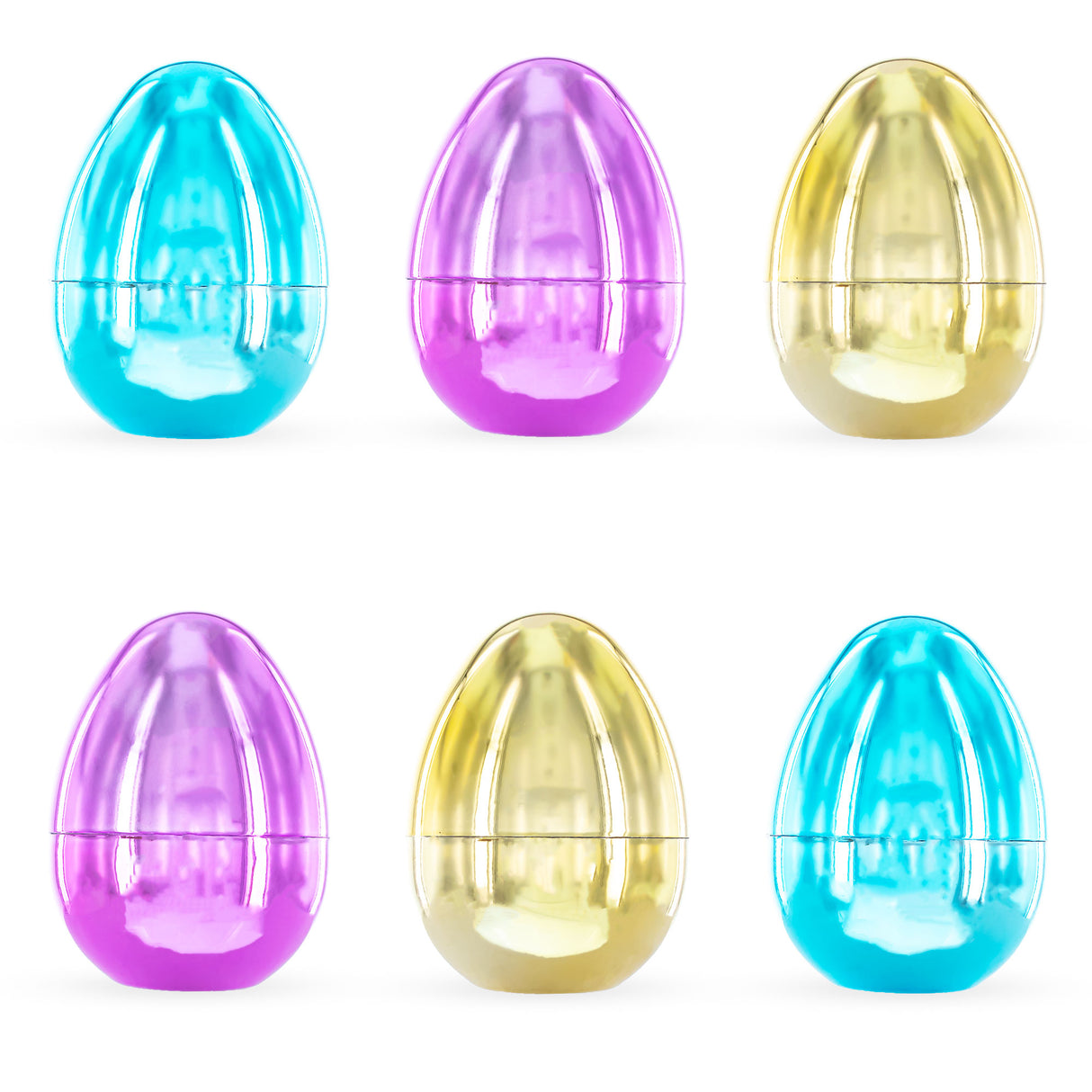 Easter Shine and Surprise: Set of 6 Large Fillable Multicolored Metallic Plastic Easter Eggs 4 Inches in Multi color, Oval shape